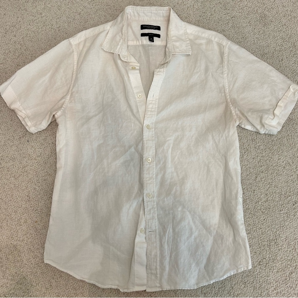 Banana Republic White Short Sleeve Linen Shirt